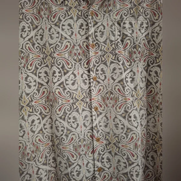 Tommy Bahama Shirt Beige Paisley Silk Loop Collar Hawaiian - Picture 2 of 9